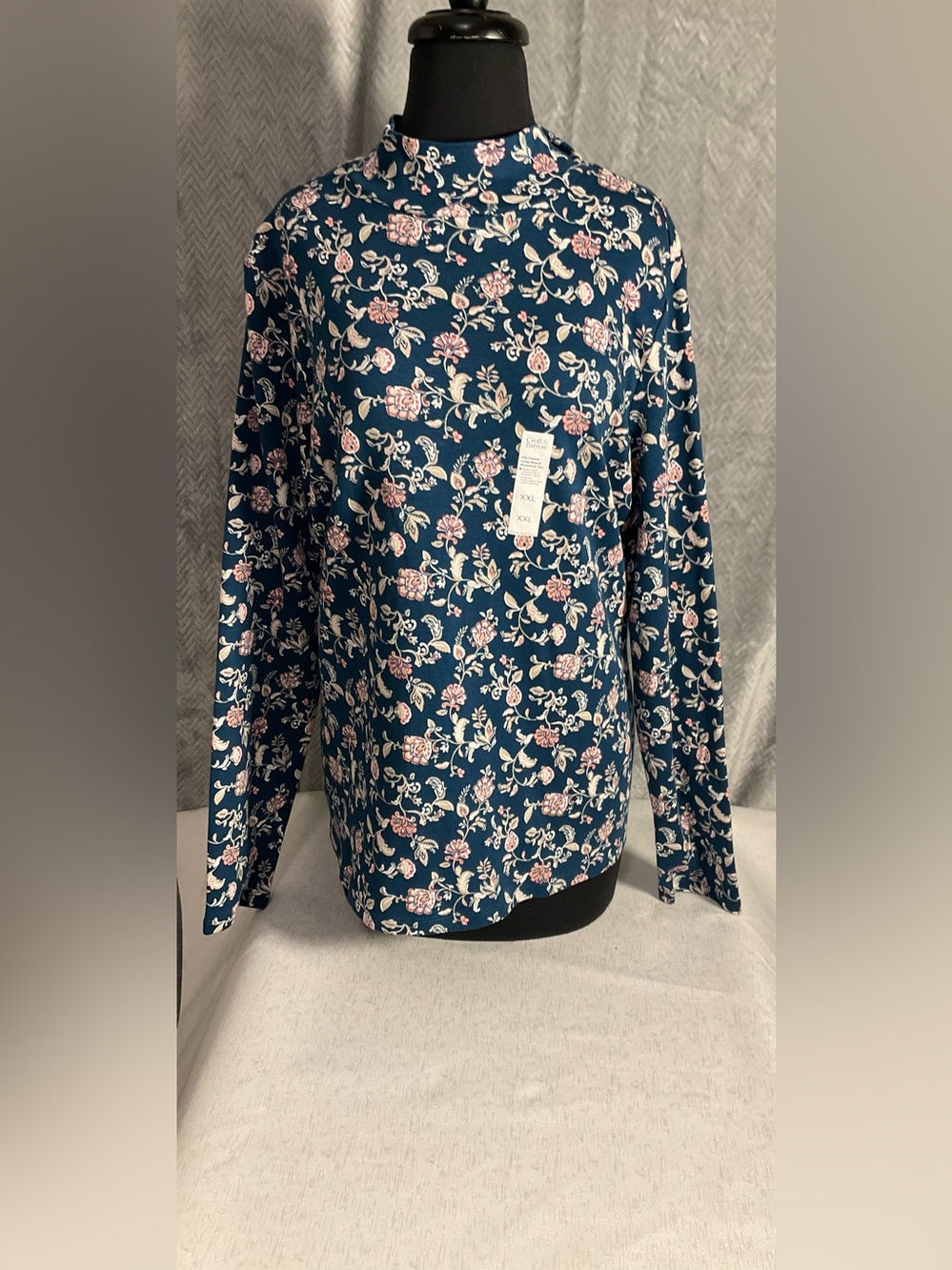 croft & barrow Navy Long-Sleeve Floral Shirt with Pink Accents